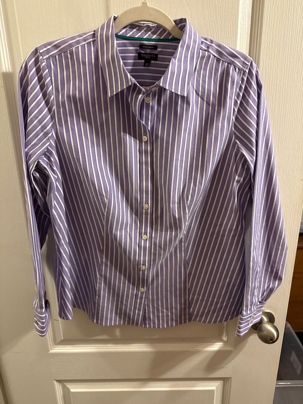 Talbots Petites 10P Purple/White Striped Button-Up Shirt